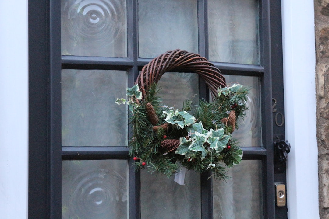 Heavy duty suction cup wreath hanger installed on exterior glass door