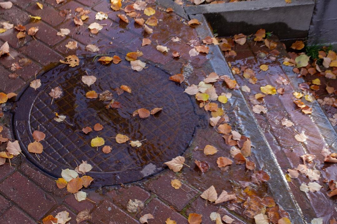 Person hosing down colorful outdoor rug on wooden deck for cleaning