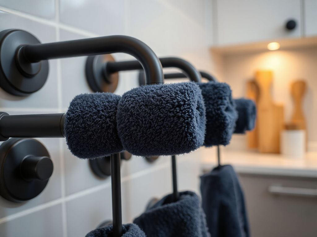 black bathroom towel racks - detailed view