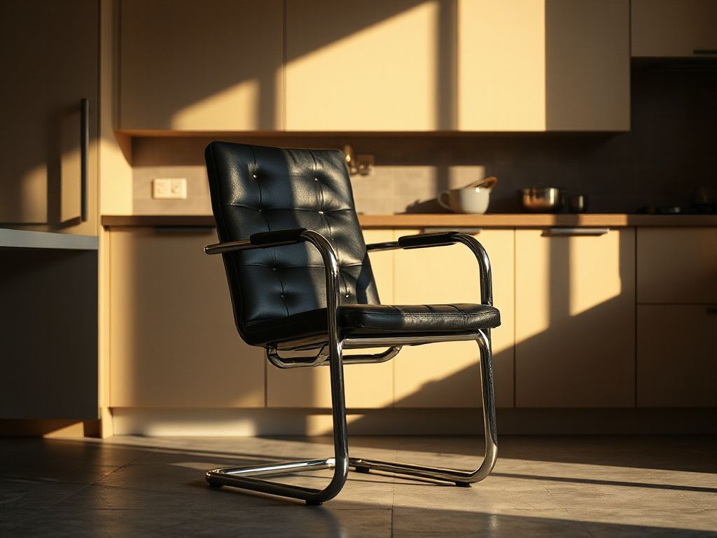 black leather and chrome chair - detailed view