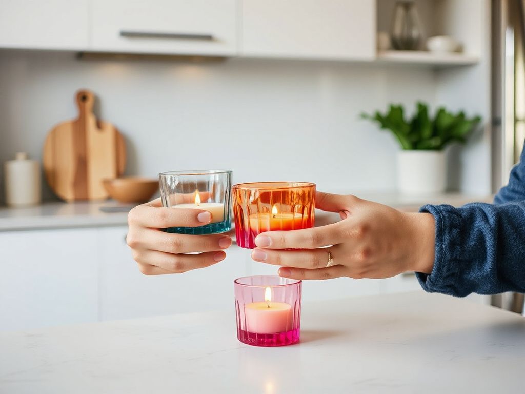 colored glass candle holders - detailed view
