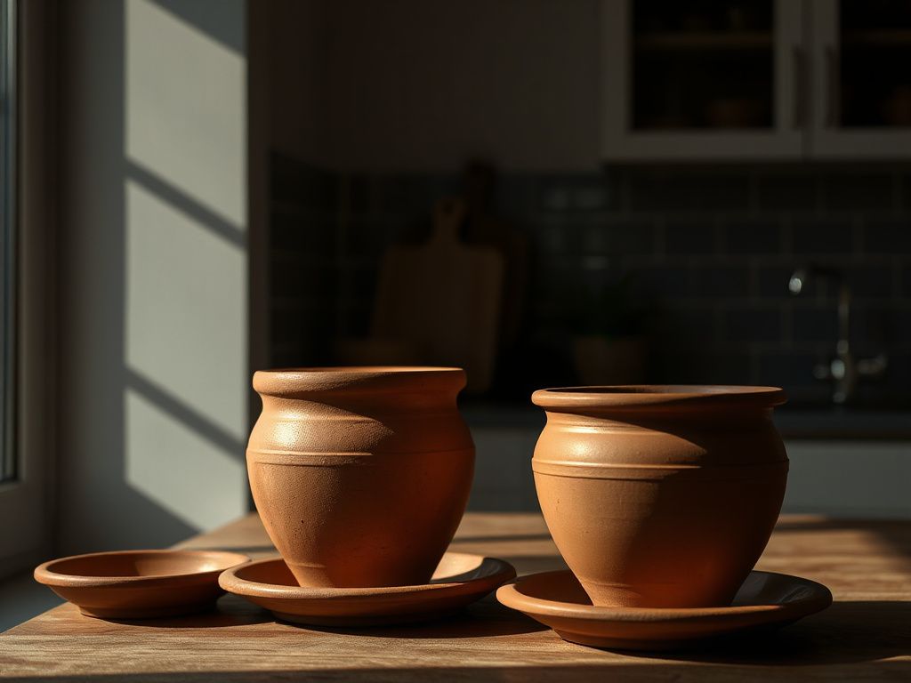 terracotta pots with saucers - detailed view