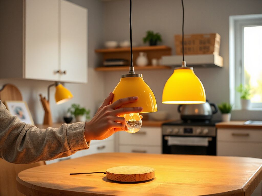 yellow lamp shades - detailed view